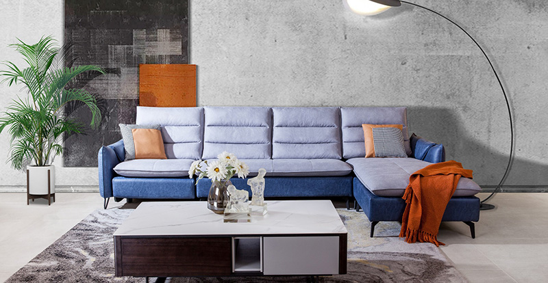 Combinazione di divani ad angolo in tessuto con tecnologia funzionale per soggiorno moderno e minimalista 620069