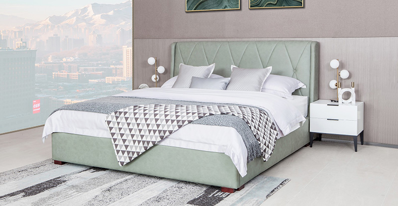 Letto matrimoniale moderno e minimalista con tecnologia in tessuto, punto di trazione, letto matrimoniale A20003