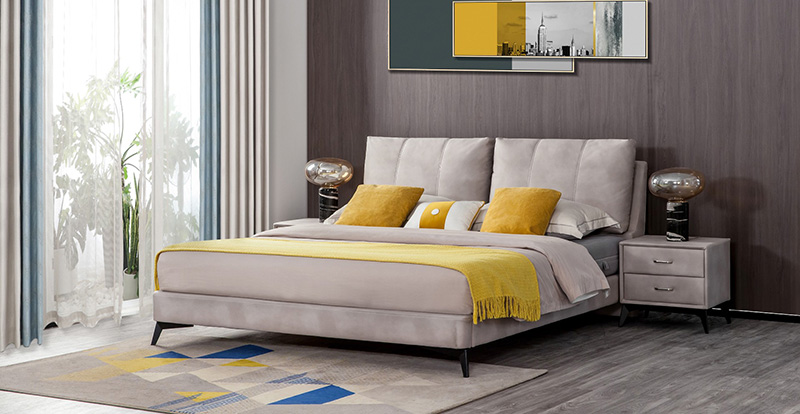 Moderna camera da letto minimalista impermeabile, a prova di olio, tecnologia antivegetativa Letto matrimoniale in tessuto A21002